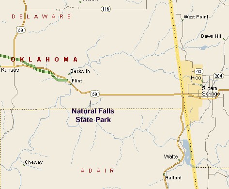 Natural Falls State Park in Oklahoma Area Map