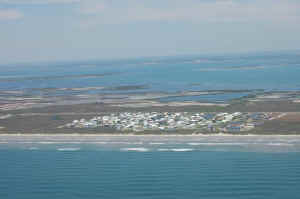 Aerial view of Port Aransas and Mustang Island