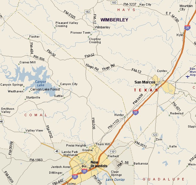 HILL COUNTRY REGION: MAP OF WIMBERLEY AREA