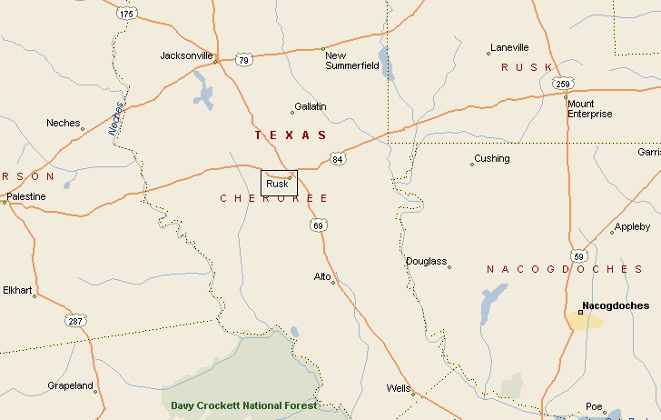 Rusk Texas Area Map