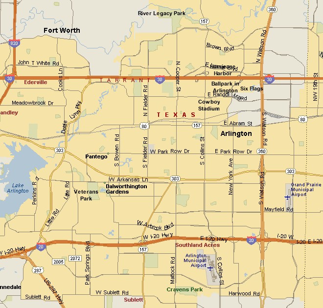 Map of Arlington Texas Area