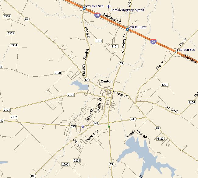 Map of Canton Texas and surrounding area