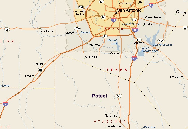 Poteet Texas Area Map