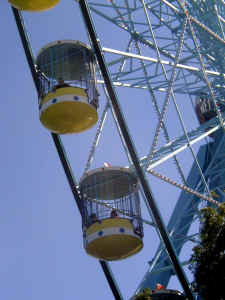 A closer look at the gondolas on the Texas Star Ferris Wheel.