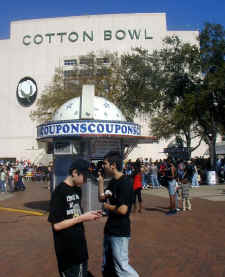 Buying coupons in front of the Cotton Bowl at the State Fair of Texas.