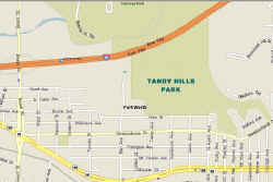 Map to Tandy Hills Park in Fort Worth, Texas