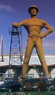 Oilman statue at Tulsa Fairgrounds.
