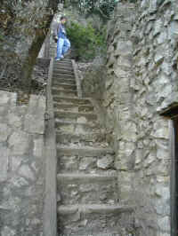 A steep rock stairway at the Castle in Turner Falls Park.