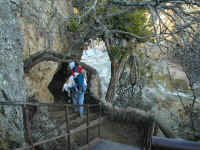 The stairway leading to one of the entries into Outlaw Cave at Turner Falls Park.