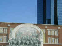At the center of the parking lots known as Sundance Square in downtown Fort Worth is a mural depicting the Chisholm Trail.