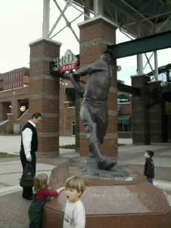A statue of Mickey Mantle outside Bricktown Ballpark.