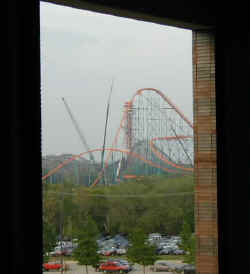 A good look at the Titan Hyper Coaster in Six Flags, as seen from the Ballpark.