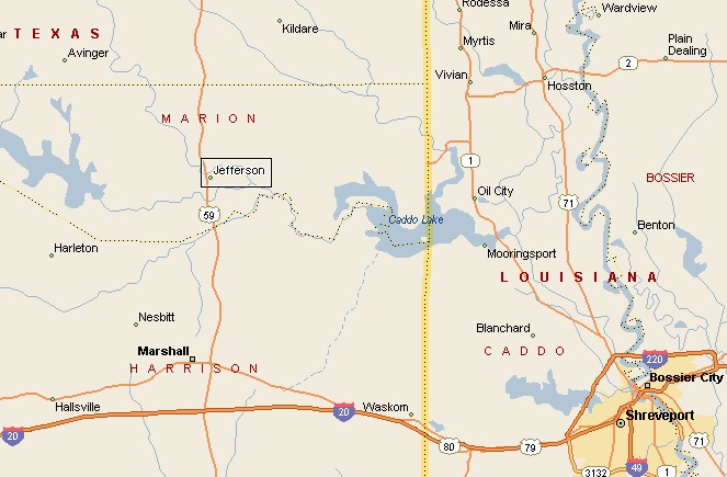 Map Of Jefferson Texas PINEY WOODS REGION: JEFFERSON TEXAS AREA MAP